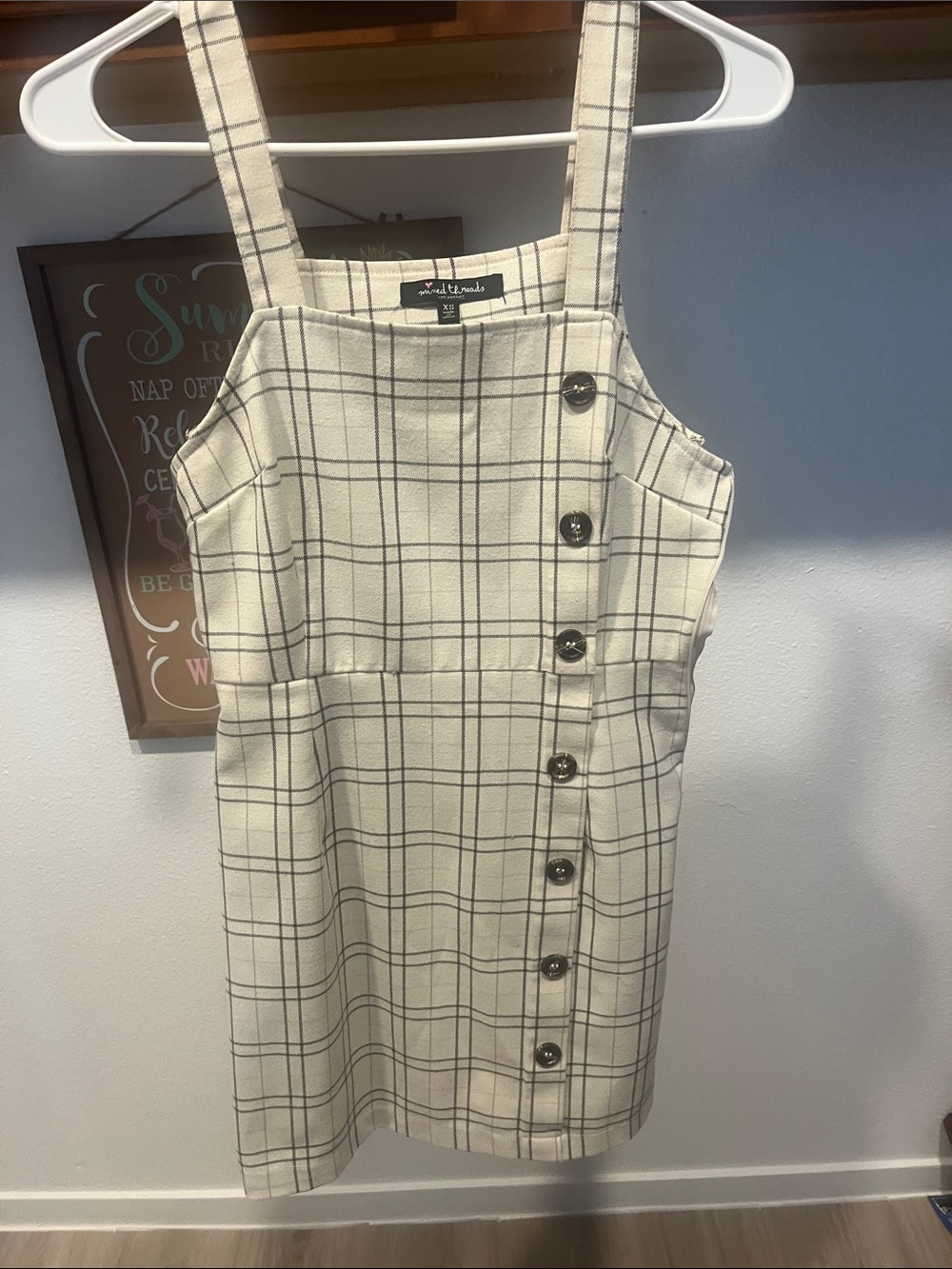 Plaid Button-Front Mini Dress in White - Wild Fable